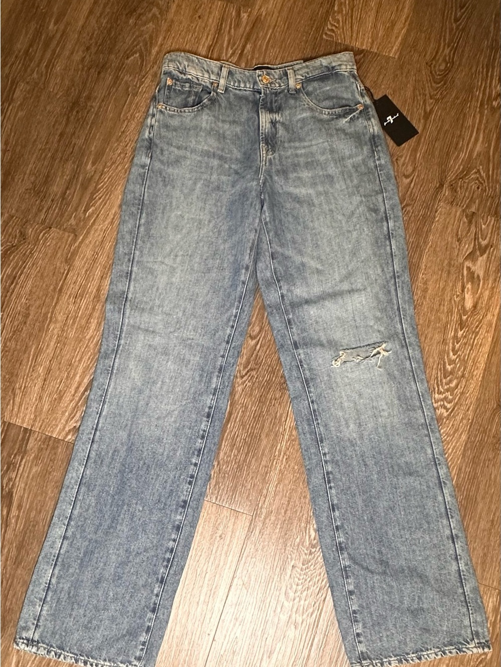 7 For All Mankind Light Blue wide-Leg Jeans with Knee Rip / BNWT